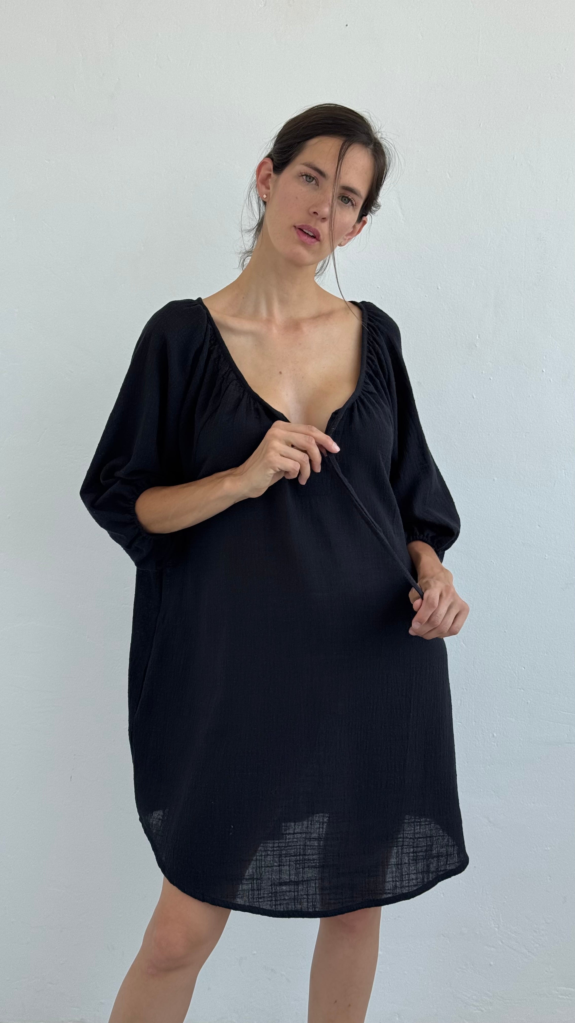 Vestido Galena Wash Cotton Black Playa