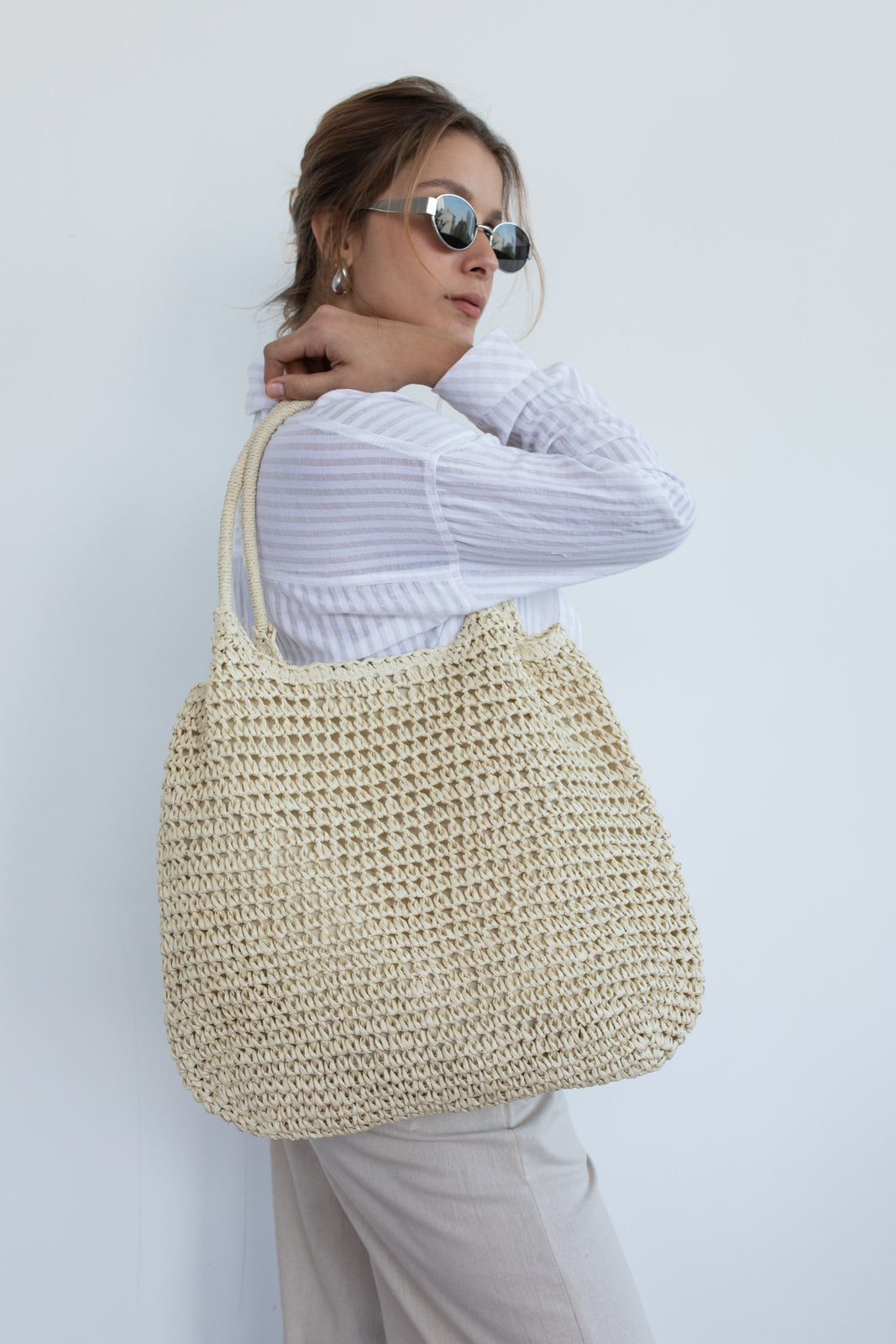 Bolso tote trenzado Ivory