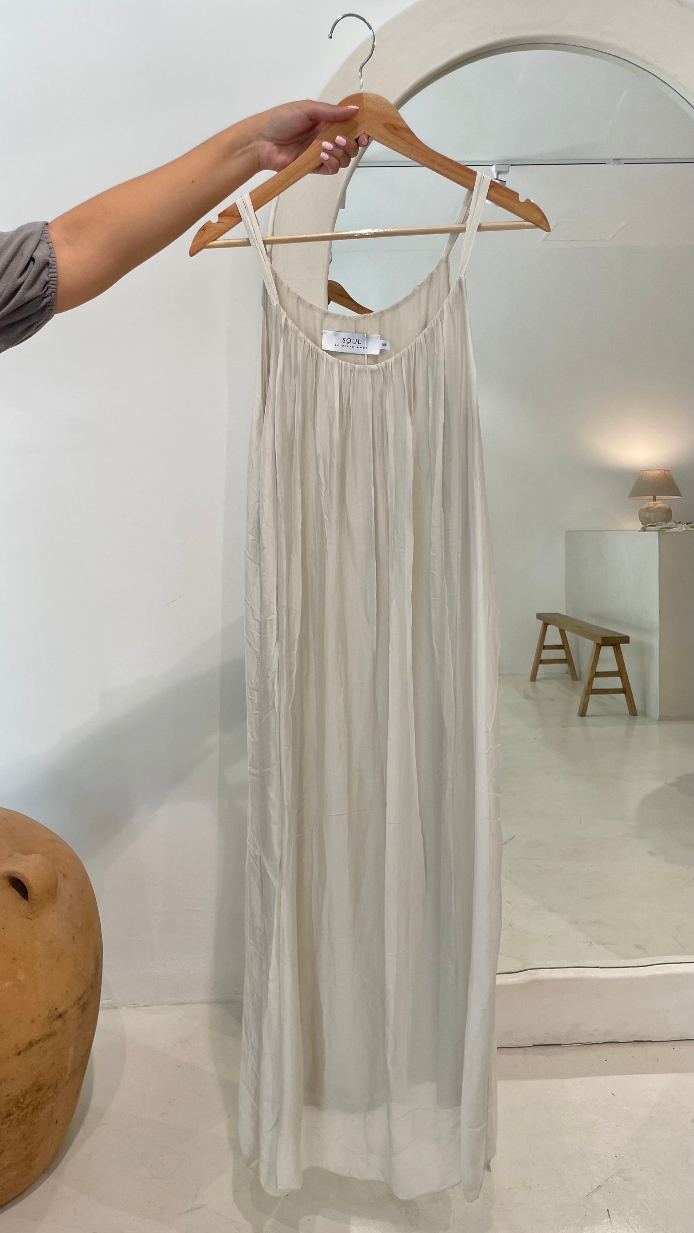 Maxi Dress seda Beige playa