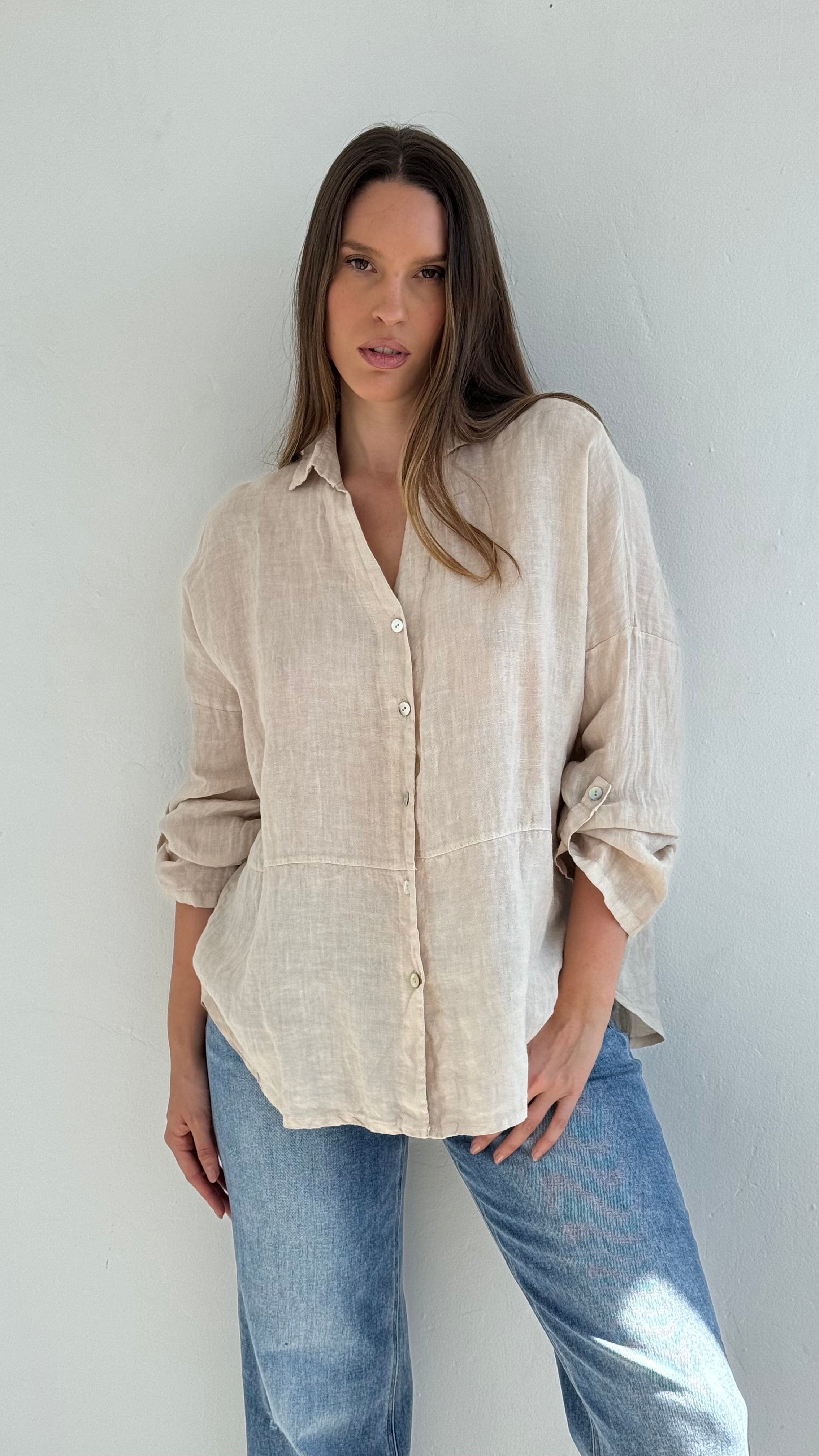 Camisa Lino Beige playa