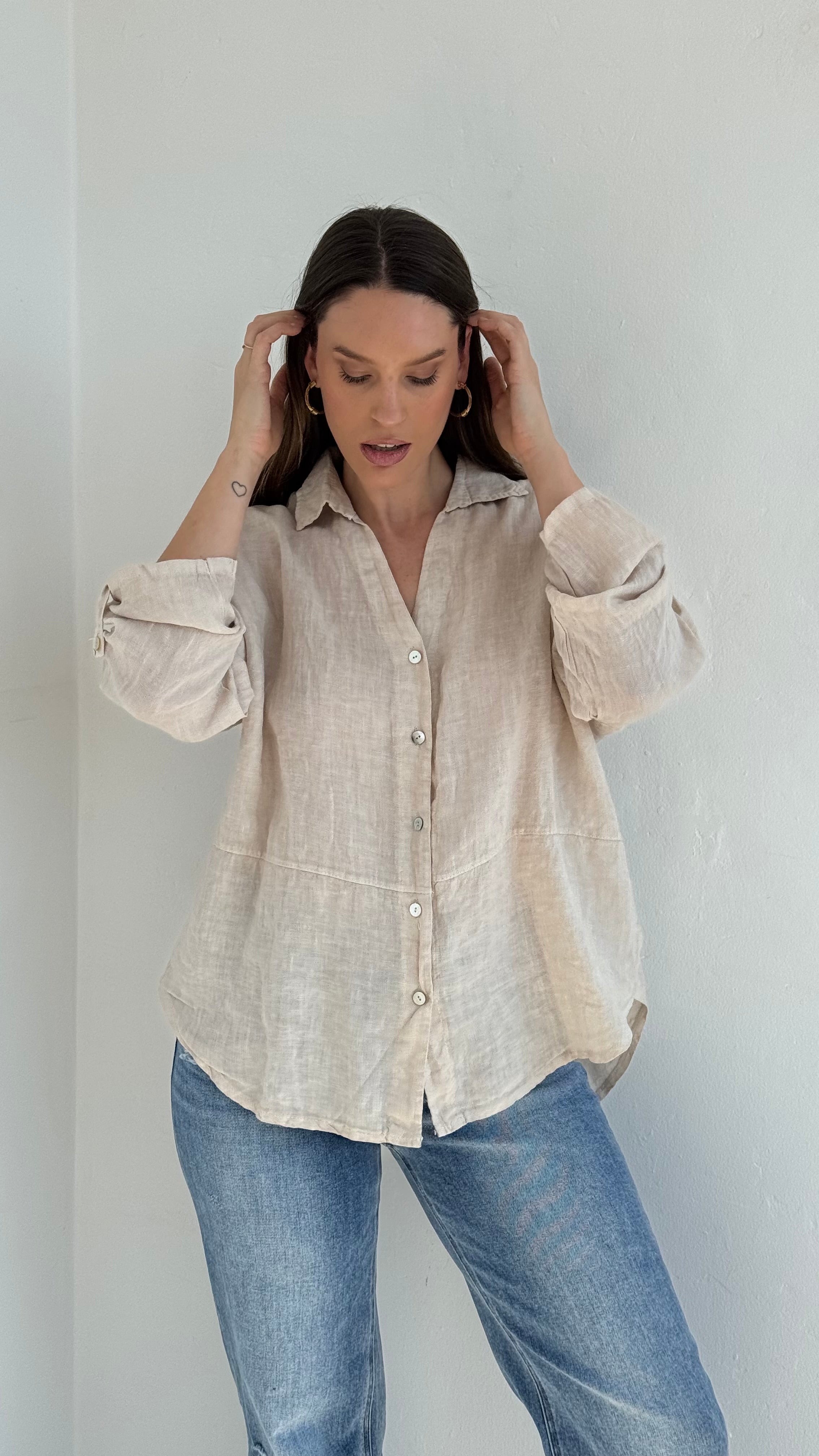 Camisa Lino Beige playa