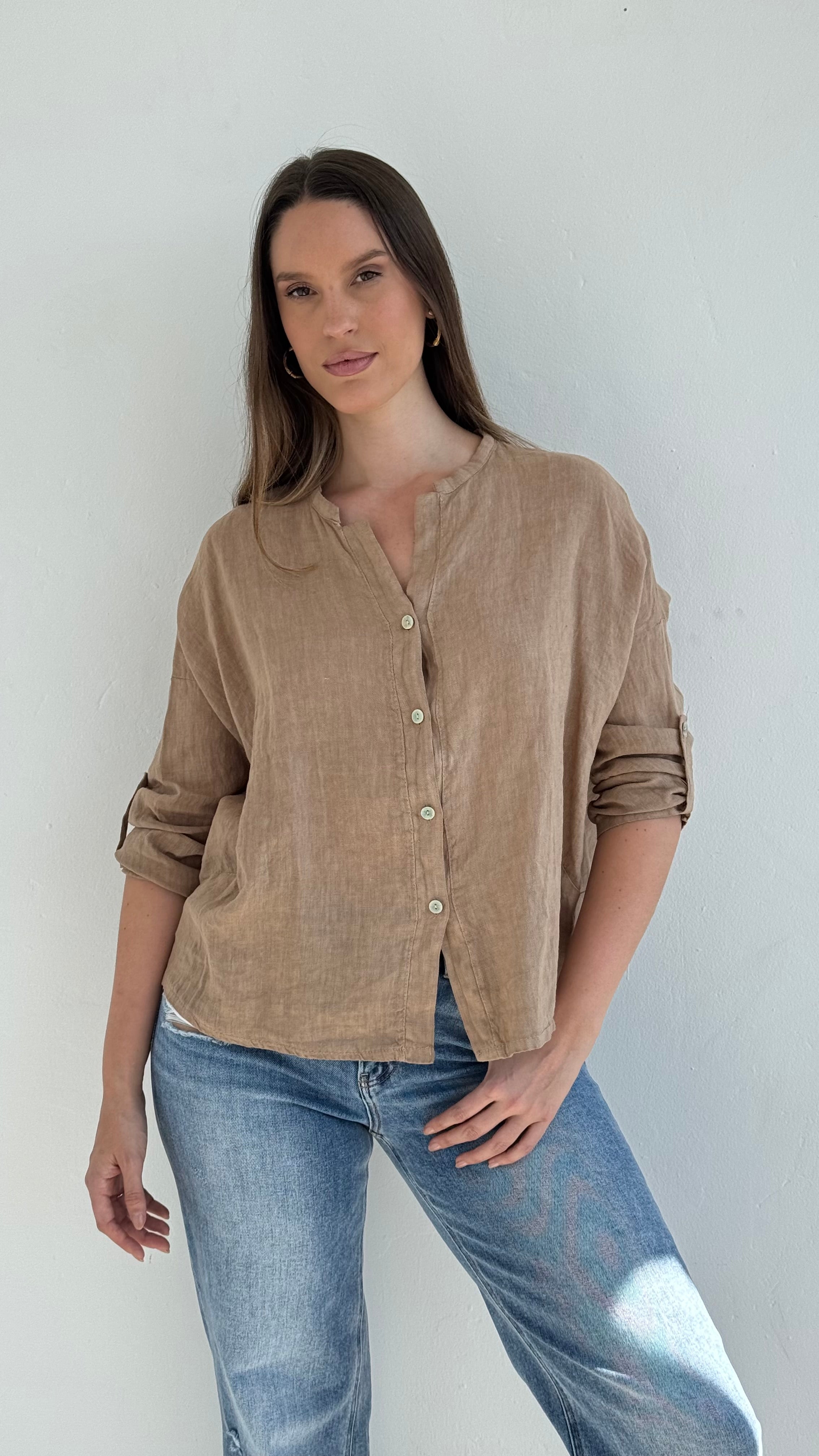 Camisa Lino taupe