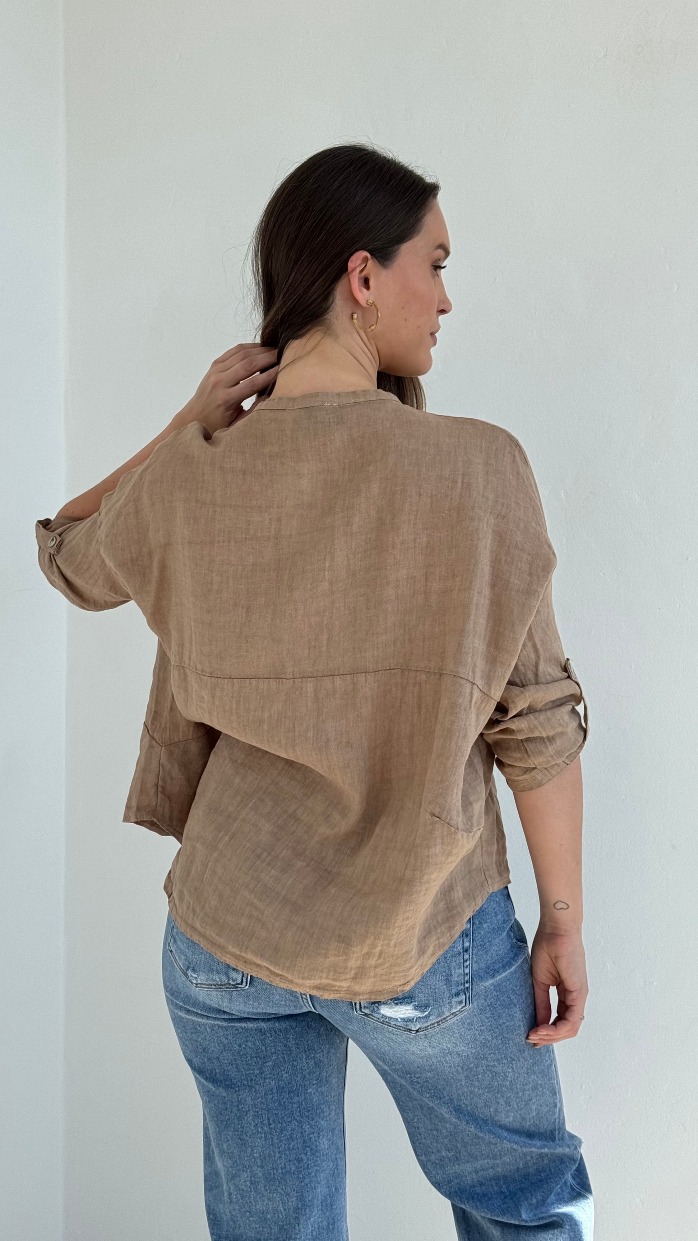 Camisa Lino taupe