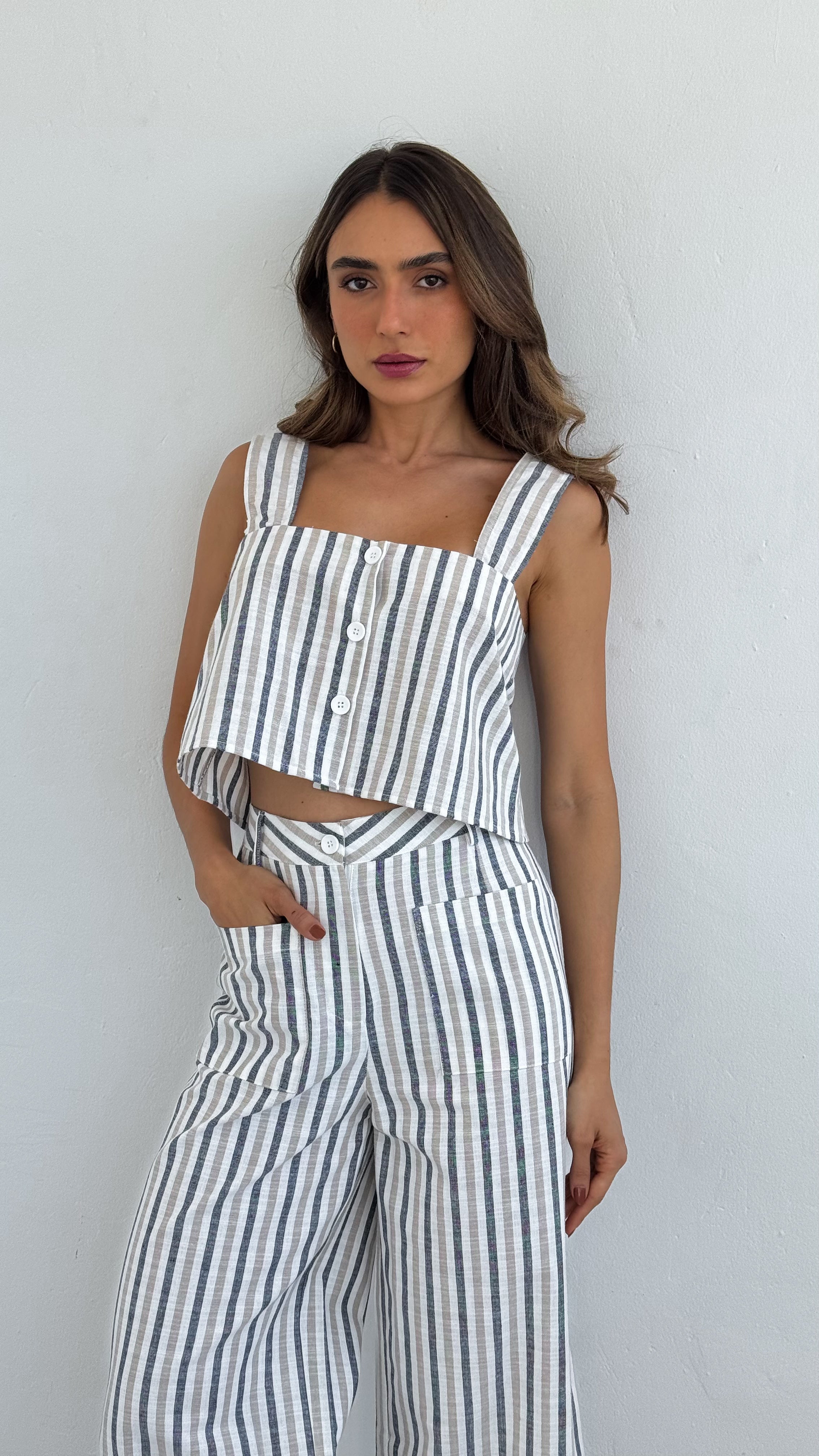 Top rayas tan / navy
