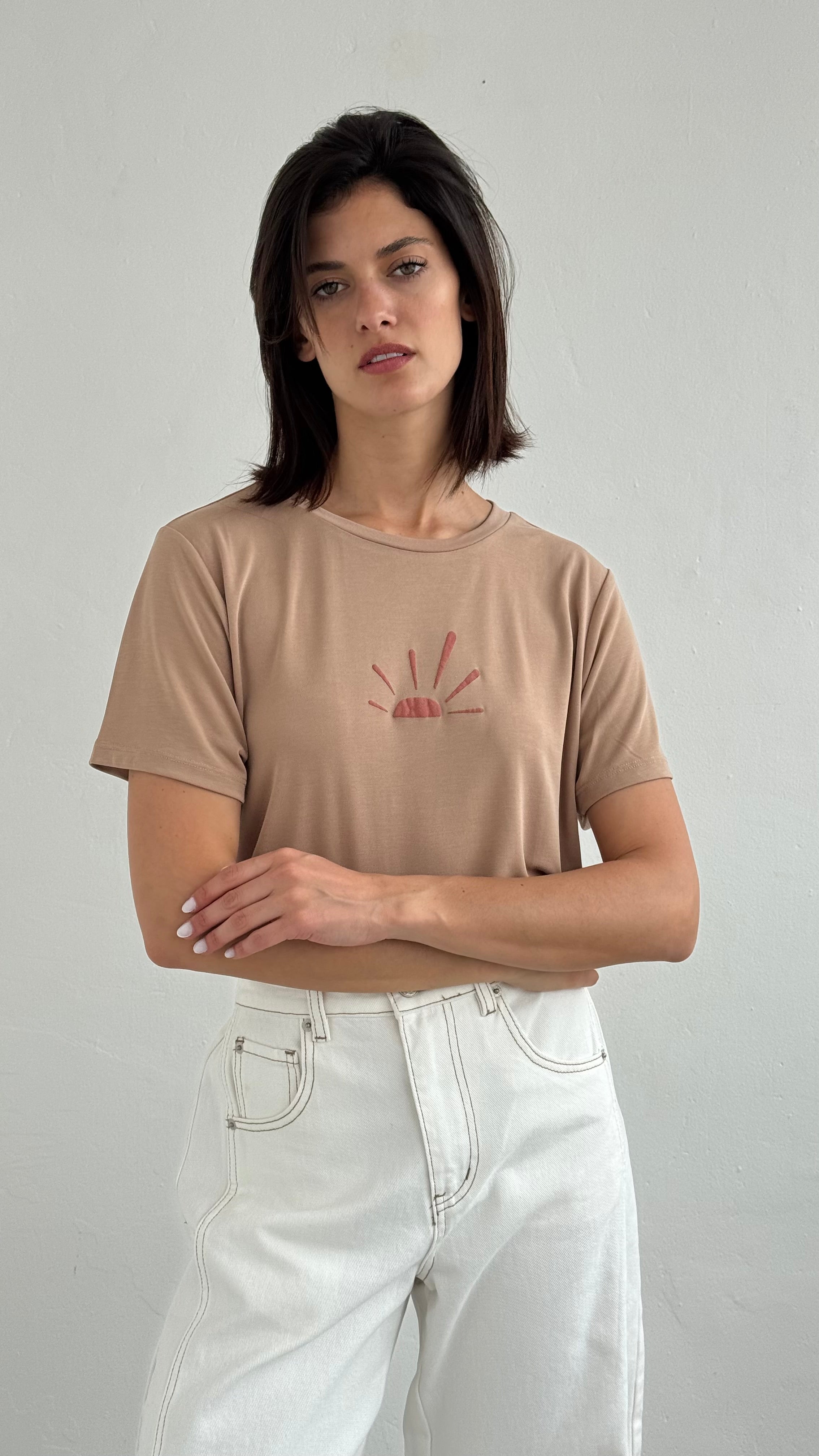 Camiseta print dark taupe playa